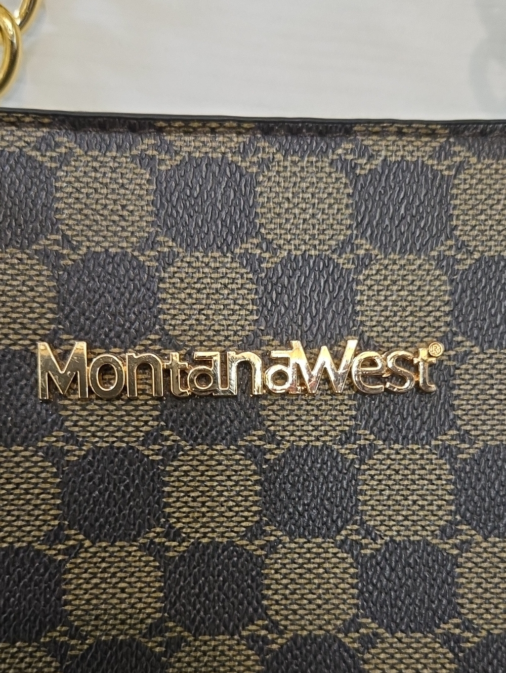 MontanaWest Black Checkered Tote with Gold Chain Handles